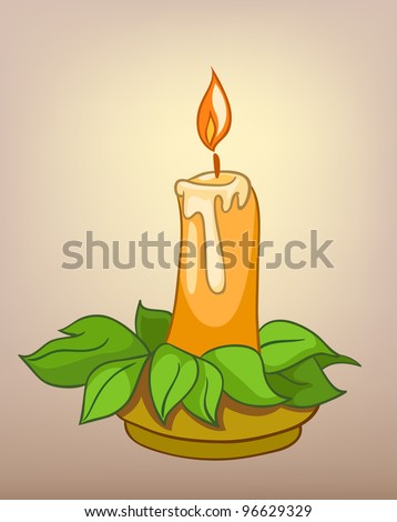 Cartoon Home Decoration Candle Fire Isolated On White Background