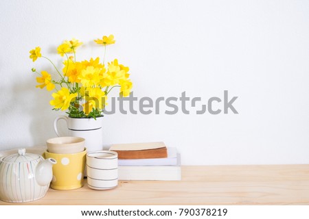 Kitchenware and book on table with copy space.home decor