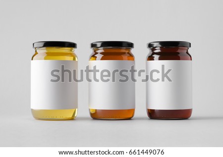 Honey Jar Mock-Up - Three Jars. Blank Label