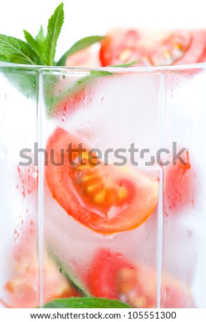 Background of the misted glass with a tomato cocktail