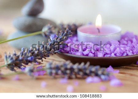 Spa Background, Candle In A Saucer With Salt Baths And Sprigs Of ...