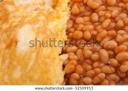 Omelet with baked beans - Full English Breakfast