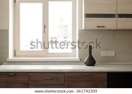 Window with kitchen work surface.