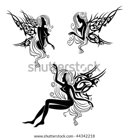 stock vector Tattoo with fairies or elves