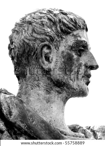 The profile of a bronze statue of Roman emperor Constantine I