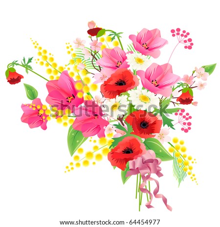 Flower Bunch With Ribbon. Raster Version. Vector Version Is In My