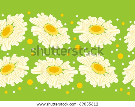 stock vector Seamless floral green border with white daisy