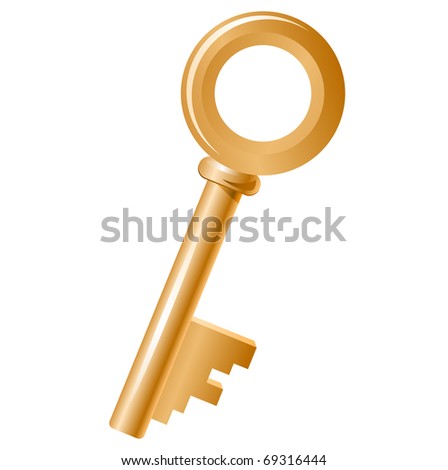 stock vector : Old gold key isolated on white background