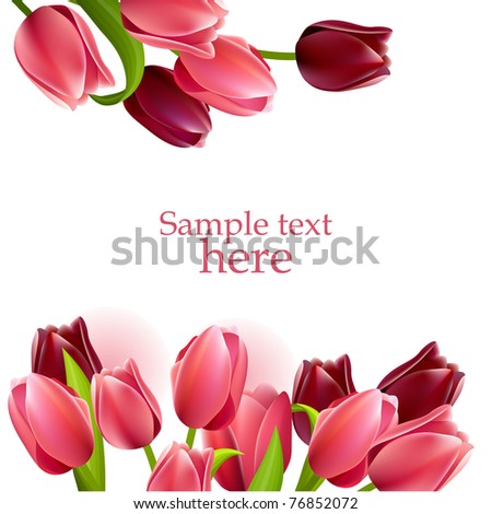 stock vector Floral beautiful frame with pink and red tulips