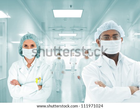 Scientists doctors at modern hospital