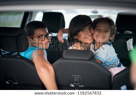 Family in car travel during vacation