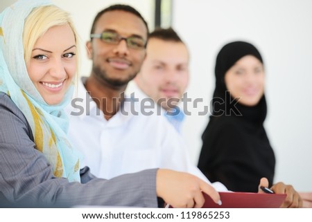Arabic business group sitting in a row line