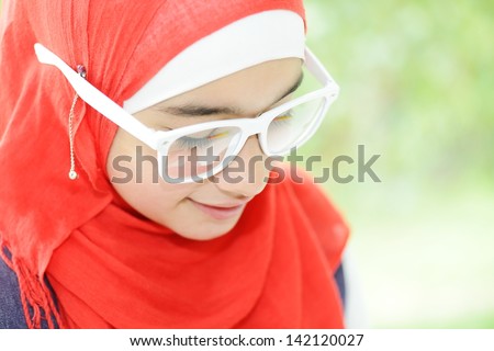Portrait of a fresh beauty arabian school teenage girl with hijab