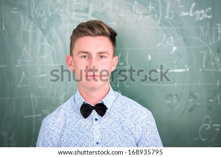 Portrait of a smart student with bowtie
