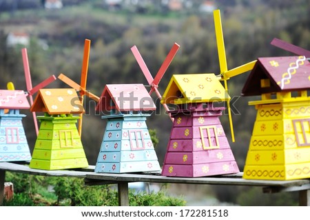 Old wooden windmill handmade toy