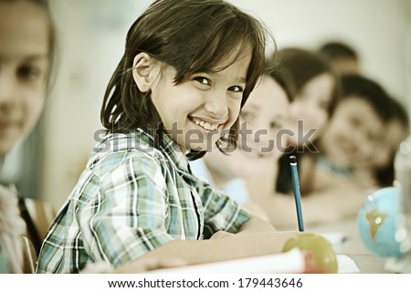 Group of children at school room having education activity