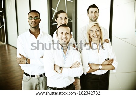 Business people working in office with instagram retro filtered effect