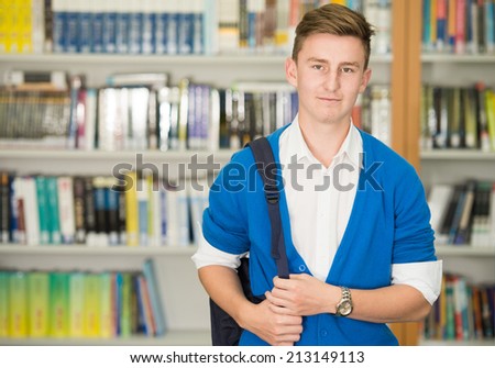College student on university campus library