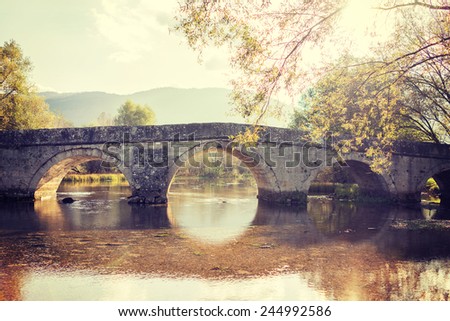 Old bridge on the river with ancient arch