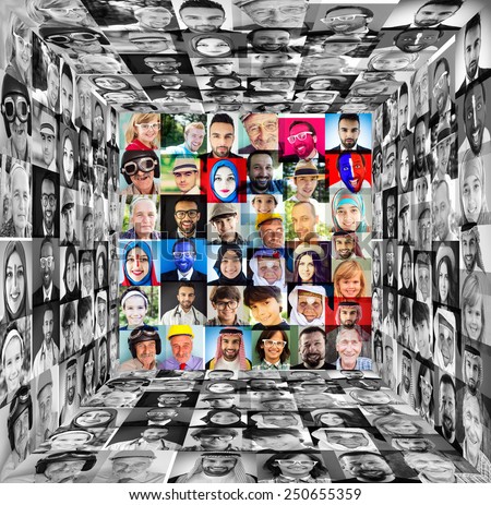 Cube of people faces collage