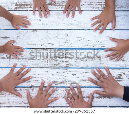 White wood with hands circle copy space