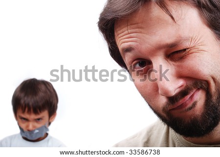 stock photo : Young father resolving a problem with the son