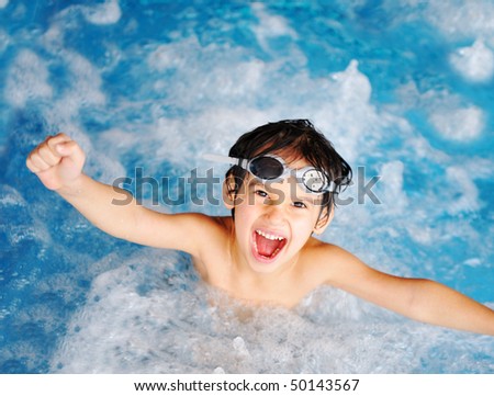 Children at pool, happiness and joy