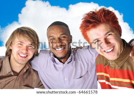 best friends, african american, blond and orange, happy young people outdoor