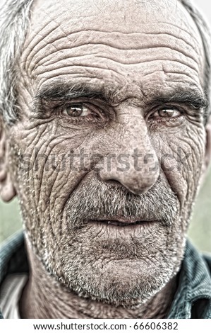 closeup portrait of old man, wrinkled elderly skin, face