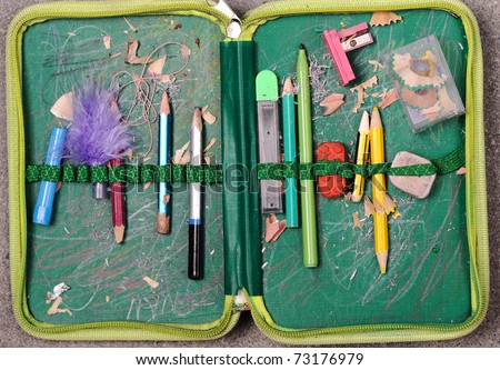 Open old pencil box with clipping path included