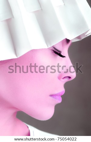 Side profile of beautiful pink lady face