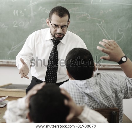 Education activities in classroom,   teacher yelling at pupil