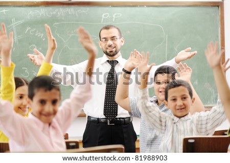 Education activities in classroom at school, happy children learning