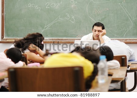 Education activities in classroom at school, sleeping all