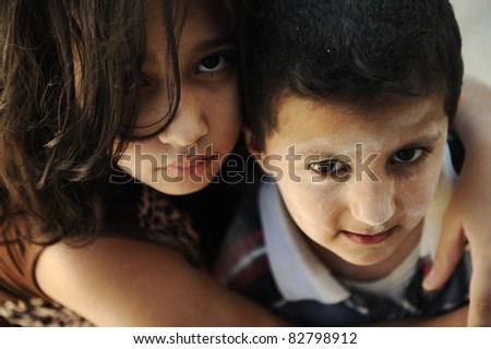 Little dirty brother and sister, poverty , bad condition