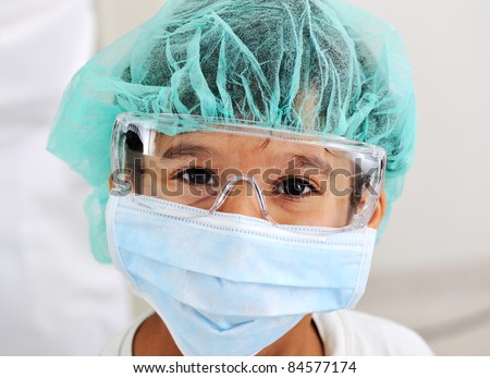 Kid doctor with mask and mask glasses
