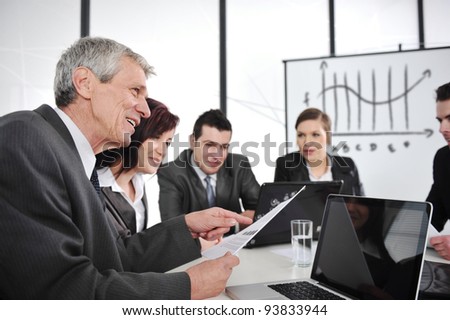 CEO reading report at business meeting
