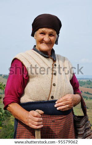 Portrait of a very old woman outdoors