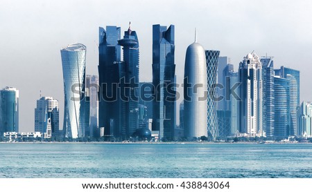 Panoramic view on financial center of Doha from West Bay  .Doha is a city on the coast of the Persian Gulf, the capital and largest city of the Arab state of Qatar.