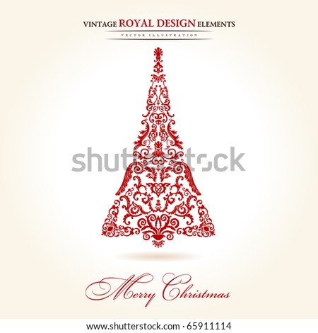 Vintage Christmas Tree Red Vector Illustration - 65911114 : Shutterstock