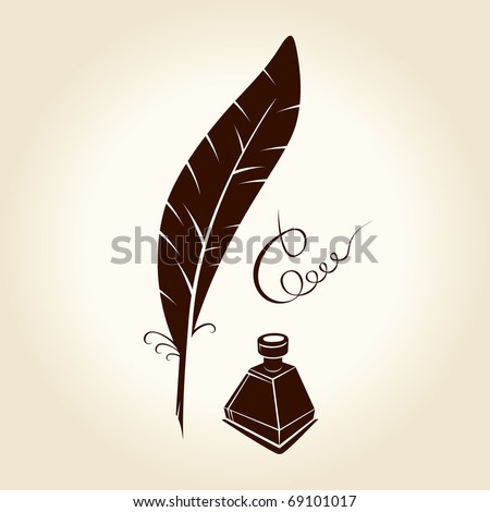 Feather pen ink calligraphic letter vector illustration - stock vector