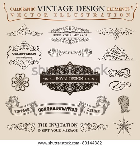 Calligraphic elements vintage set Congratulation ribbon Vector frame ornament Calligraphic elements vintage set Congratulation ribbon Vector frame ornament