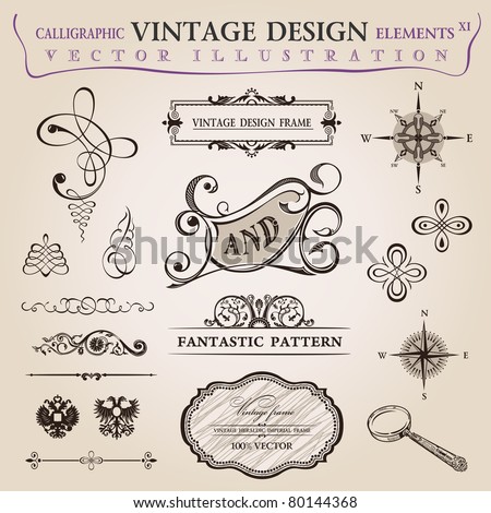 Calligraphic old elements vintage decor Vector frame ornament Calligraphic old elements vintage decor Vector frame ornament