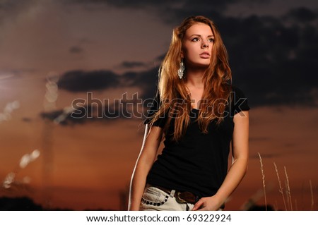 Beautiful young woman in black shirt