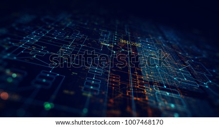 Blockchain network concept , Distributed register technology , Block chain text and computer connection with blue background. 3D Rendering/Block chain network