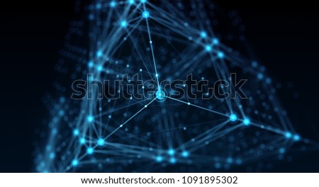 Block chain network concept , Distributed register technology, background made of line, circles  and particles. 3D Rendering