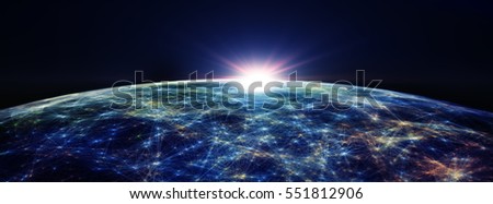 Connection lines Around Earth Globe, Futuristic Technology Theme Background with Light Effect, 3D illustration/Global International Connectivity Background. 3D illustration