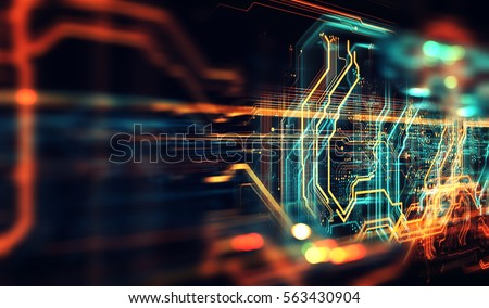 Circuit board background, can be used as digital dynamic wallpaper, technology background. 3D illustration/3D Render abstract background made of array of points and line.