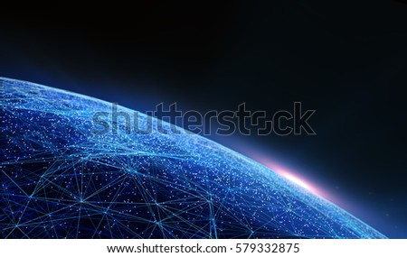 3D illustration. Connection lines Around Earth Globe, Futuristic Technology  Theme Background with Light Effect/Global International Connectivity Background