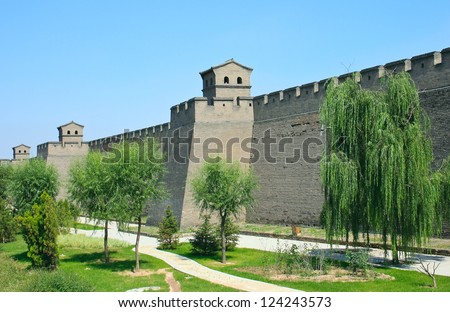 Walls of an ancient fortress city of Pingyao. China.